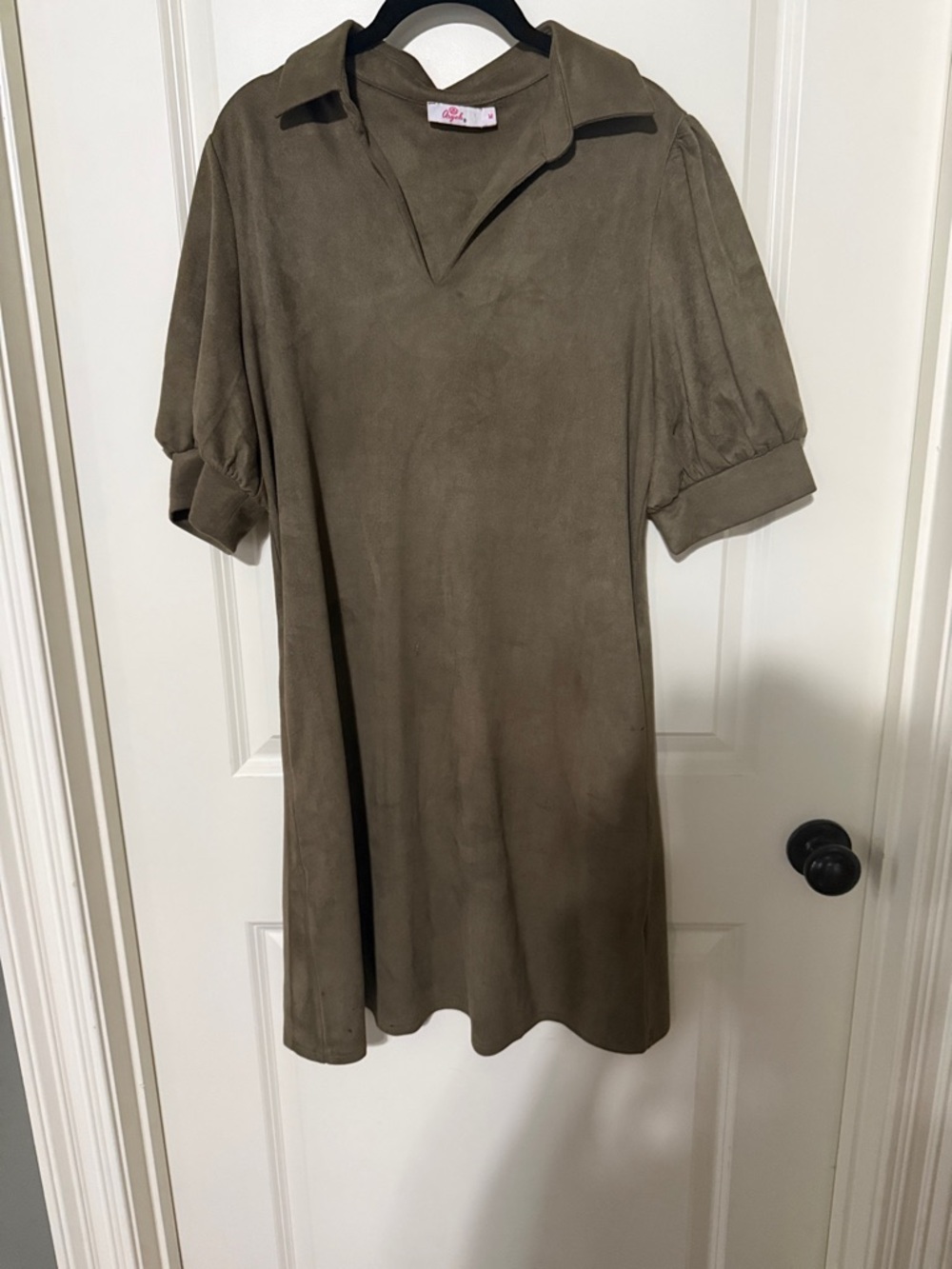 Aryeh Olive Green Suede-Look Polo Collar Top